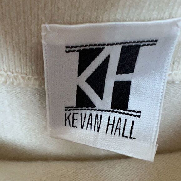 Vintage Kevan Hall Designer Dress Cashmere and Satin Short Sleeve Ivory Cream - Picture 5 of 13